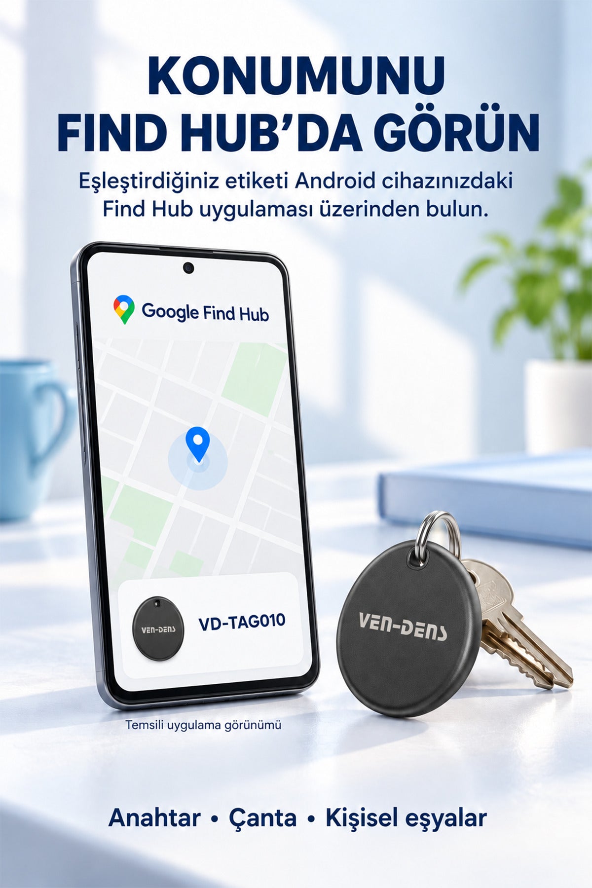 Ven-Dens VD-TAG010 Bluetooth Eşya Takip Cihazı, Google Find Hub ve Android Uyumlu - Siyah