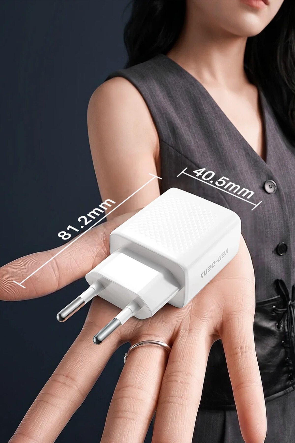 Ven-Dens VD-TC019BAC02 20 W Type-C ve 18 W USB-A Hızlı Şarj Adaptörü, 1 Metre PD 30 W Kablo, Beyaz - Beyaz