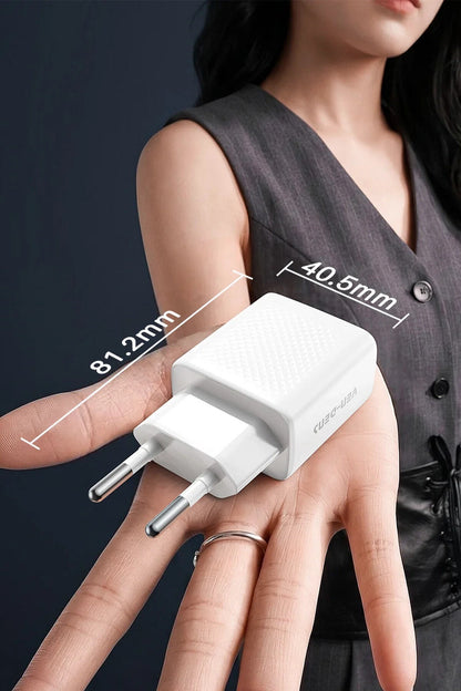 Ven-Dens VD-TC019BAC02 20 W Type-C ve 18 W USB-A Hızlı Şarj Adaptörü, 1 Metre PD 30 W Kablo, Beyaz - Beyaz