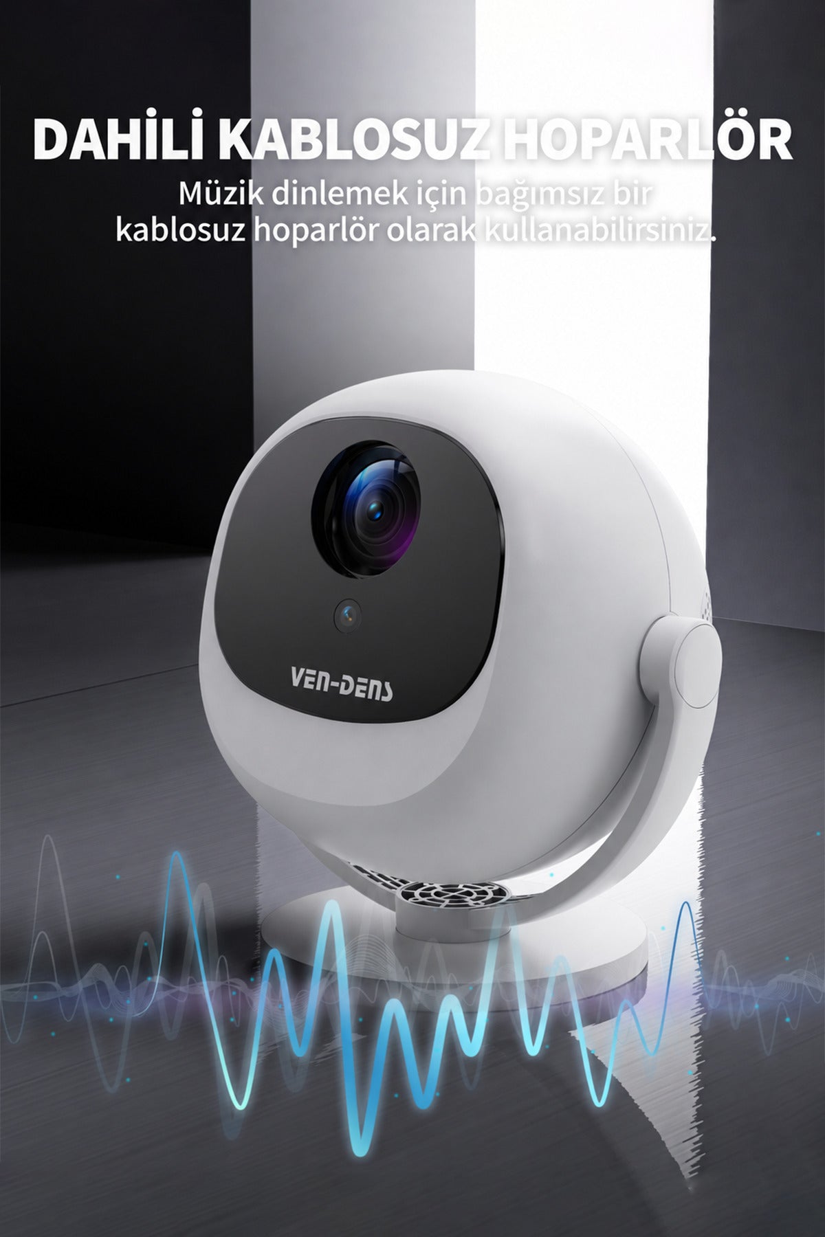 Ven-Dens VD-PJT002 Android 14 Taşınabilir LED Projeksiyon Cihazı, HD 720p, 150 ANSI Lümen, Beyaz - Beyaz