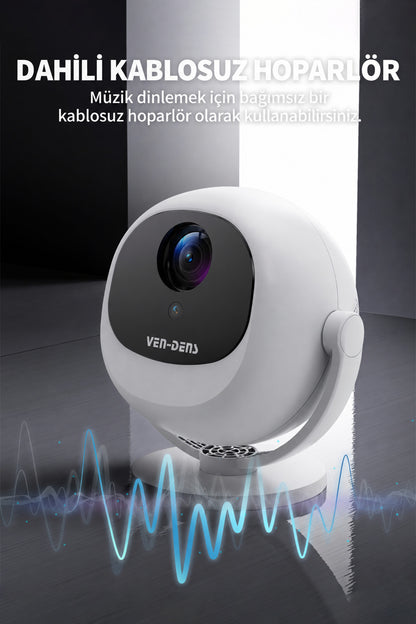 Ven-Dens VD-PJT002 Android 14 Taşınabilir LED Projeksiyon Cihazı, HD 720p, 150 ANSI Lümen, Beyaz - Beyaz