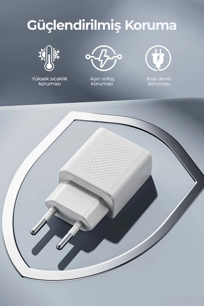 Ven-Dens VD-TC019BAC02 20 W Type-C ve 18 W USB-A Hızlı Şarj Adaptörü, 1 Metre PD 30 W Kablo, Beyaz - Beyaz