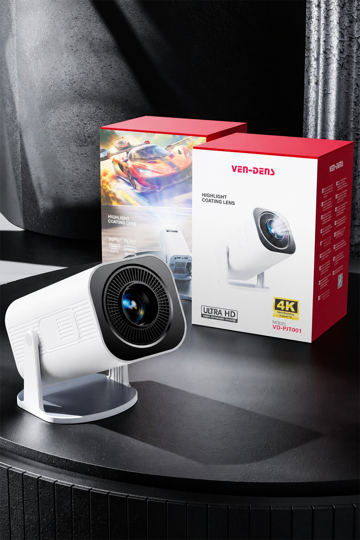 Ven-Dens VD-PJT001 Android 14 Taşınabilir LED Projeksiyon Cihazı, HD 720p, 150 ANSI Lümen, Beyaz - Beyaz