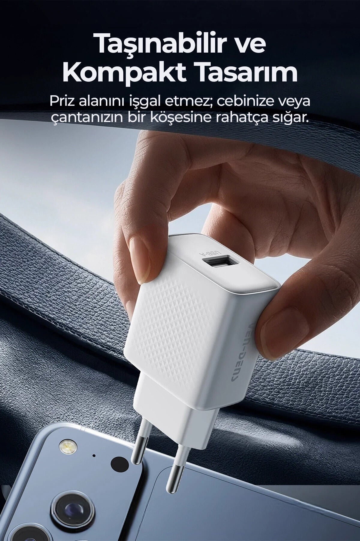 Ven-Dens VD-TC019BAC02 20 W Type-C ve 18 W USB-A Hızlı Şarj Adaptörü, 1 Metre PD 30 W Kablo, Beyaz - Beyaz