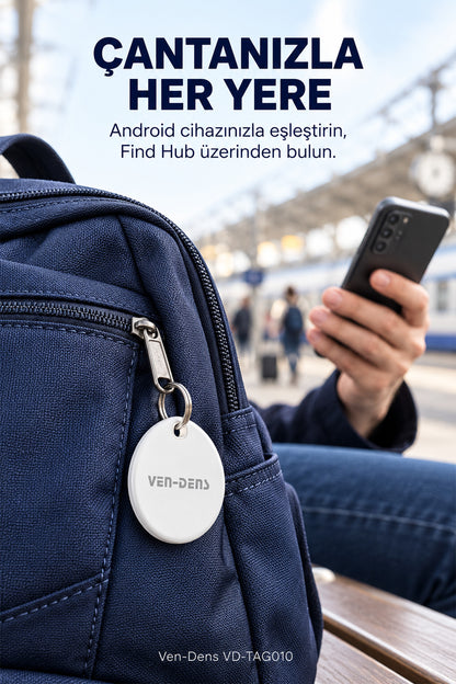 Ven-Dens VD-TAG010 Bluetooth Eşya Takip Cihazı, Google Find Hub ve Android Uyumlu - Beyaz