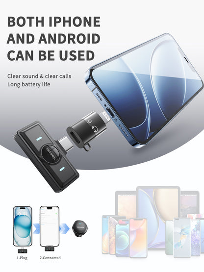 VD-MIC025 Yüksek Kaliteli Type-C ve IP Portlu HD Çift Mikrofonlu Profesyonel Kablosuz Manyetik Mikrofon, Canlı Performanslar İçin