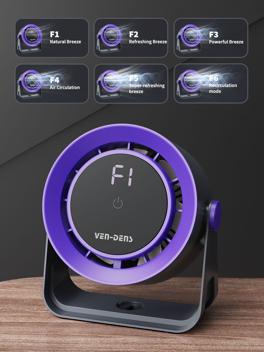 Vendens 1800mAh Uzun Pil Ömürlü Masaüstü Dolaşım Fanı