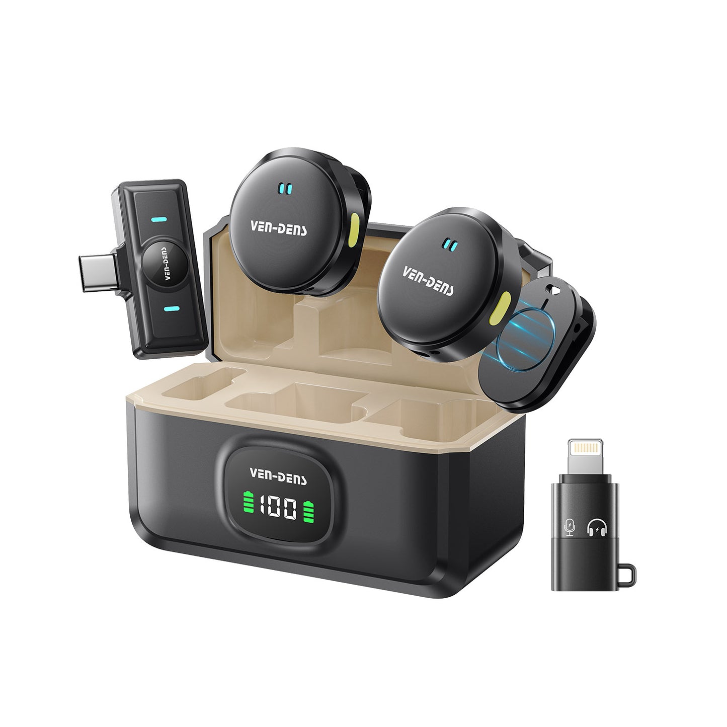 VD-MIC025 Yüksek Kaliteli Type-C ve IP Portlu HD Çift Mikrofonlu Profesyonel Kablosuz Manyetik Mikrofon, Canlı Performanslar İçin