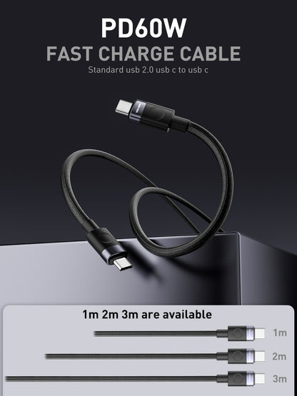 VD-DCM03-2M Toptan fiyatlı USB-A - USB-C bağlantı kablosu, 2 metre, 5V/2A ve 9V/2A, siyah renkli, USB-C cihazlar için kablo.