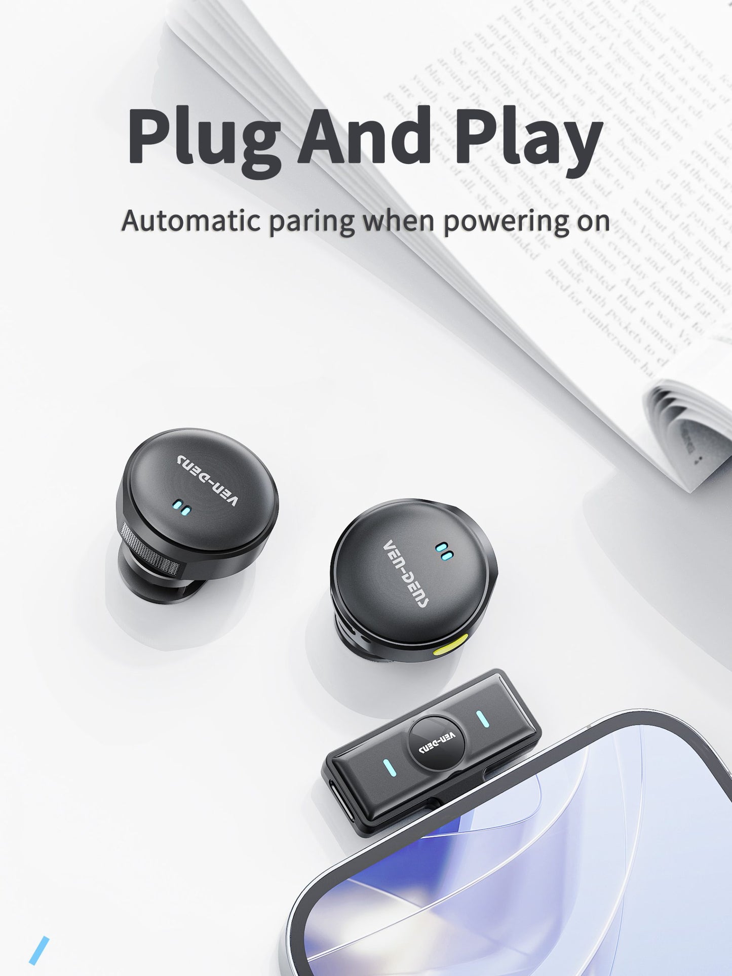 VD-MIC025 Yüksek Kaliteli Type-C ve IP Portlu HD Çift Mikrofonlu Profesyonel Kablosuz Manyetik Mikrofon, Canlı Performanslar İçin