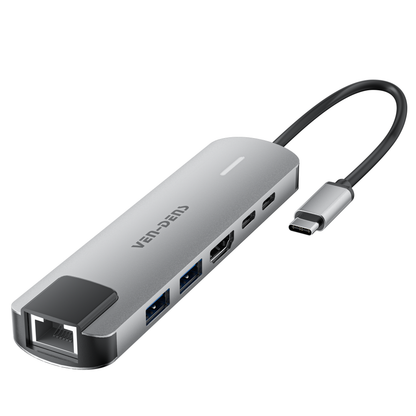 Vendens 6'sı 1 Arada USB-C Hub Adaptörü – HDMI, USB 3.0, PD 90W Hızlı Şarj, RJ45 Ethernet