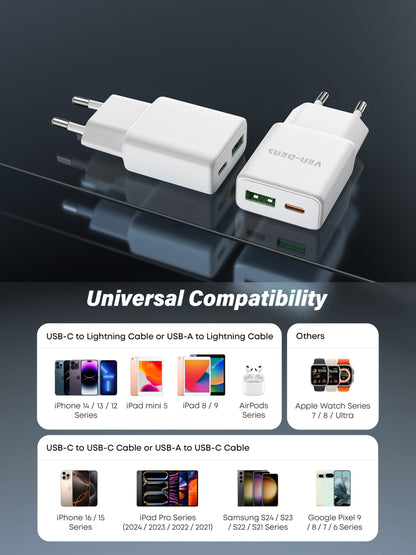 Vendens 30W USB-A ve USB-C Çift Çıkışlı Type C Hızlı Şarj Aleti Adaptörü