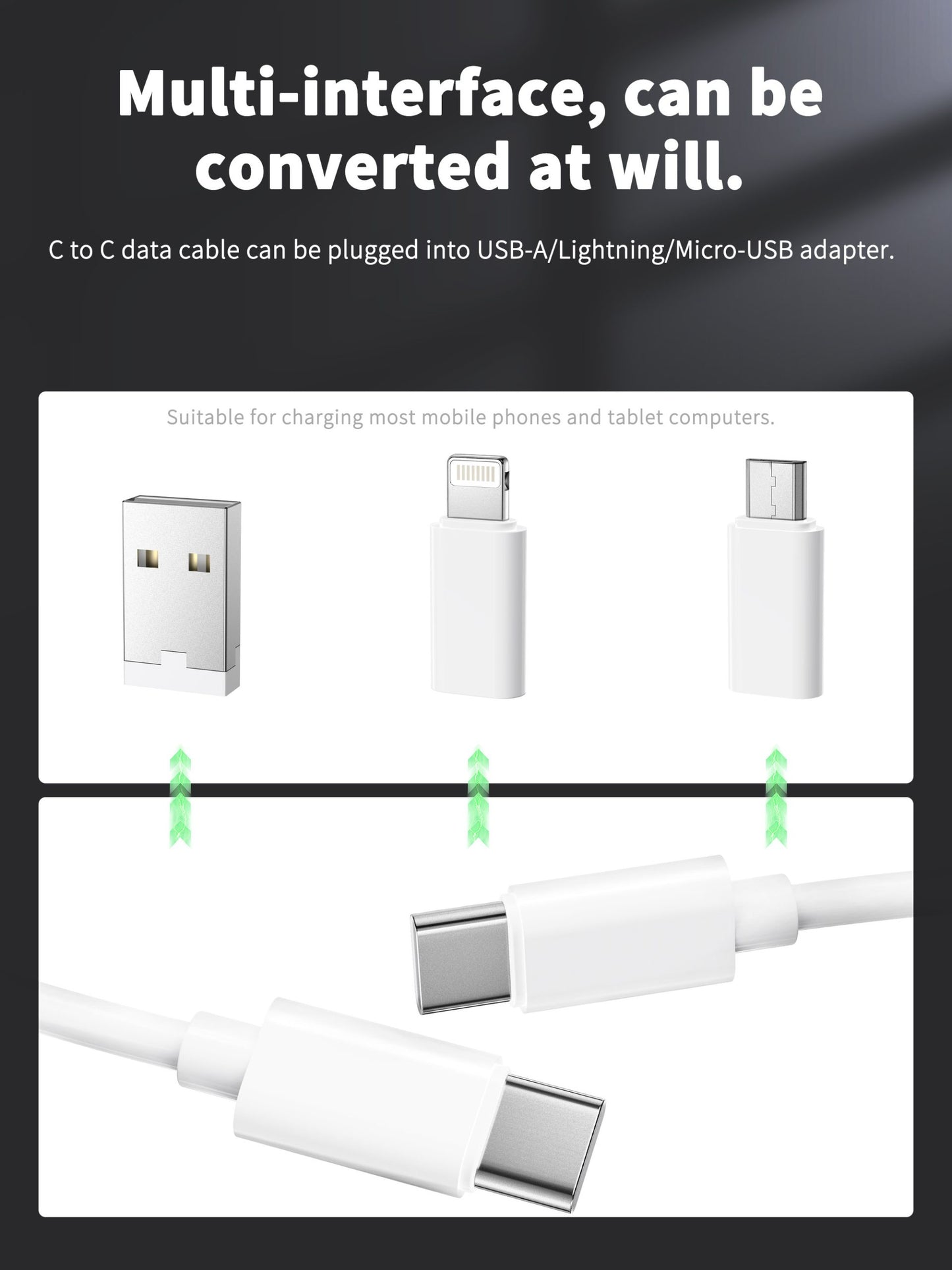 VD-T001 Toptan Fiyat Özel Teklif Evrensel 5'i 1 Arada Çok Fonksiyonlu Taşınabilir Şarj Kiti, 60W Kablo Adaptörü, SIM Kart Çıkarma Aleti ve Kart Yuvası İçerir