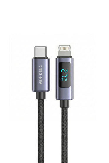 Vendens VD-DCN04 Dijital Göstergeli 27W Type-C to Lightning Hızlı Şarj Kablosu, 1 Metre