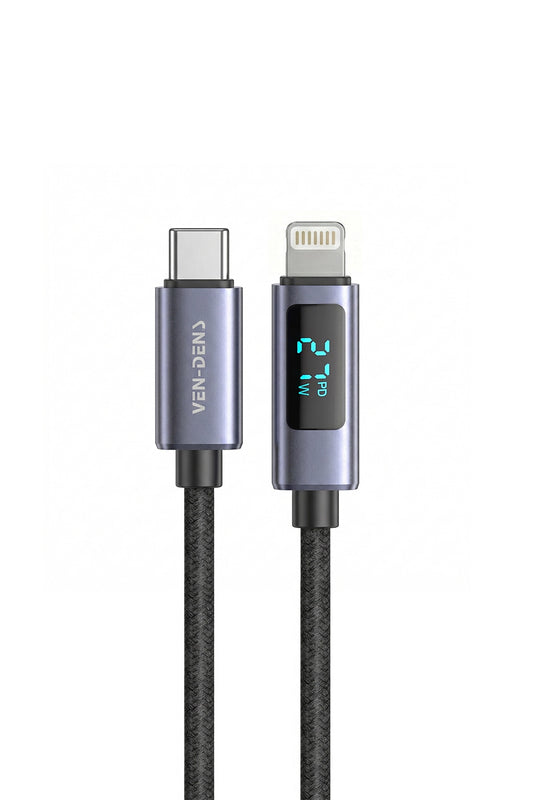 Vendens VD-DCN04 Dijital Göstergeli 27W Type-C to Lightning Hızlı Şarj Kablosu, 1 Metre