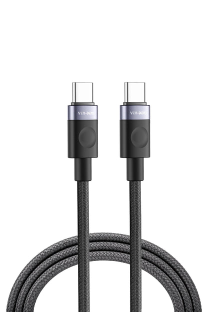 Vendens VD-DCM05 USB-C'den USB-C'ye Örgülü 60W Hızlı Şarj Destekli Type C Kablo 1m, 2m, 3m