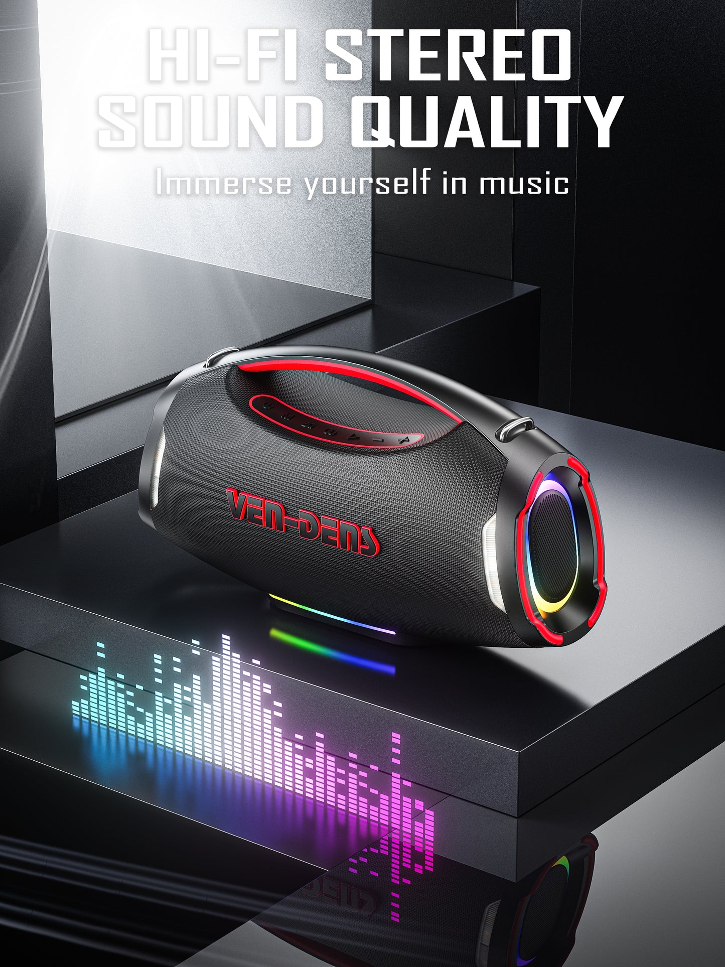 Vendens Taşınabilir Bluetooth Hoparlör 12000mAh Pil Mikrofonlu - Açık Hava Parti ve Ev Kullanımı