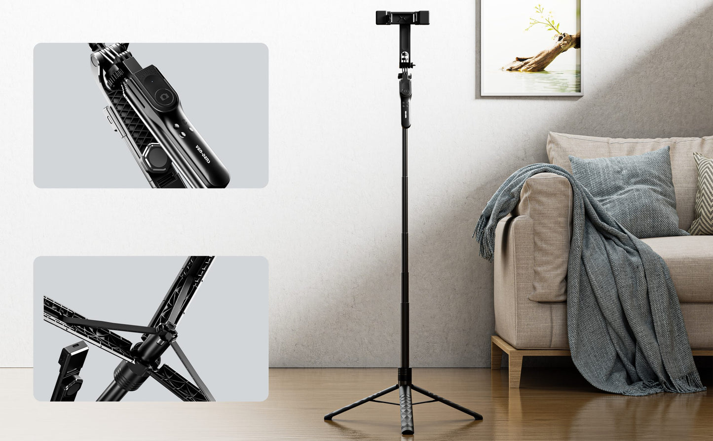 VD-SS09 Toptan Fiyat Yüksek Kalite ABS+alüminyum Alaşımlı Katlanabilir Uzatılabilir, Tripod ve Bluetooth Uzaktan Kumandalı 360° Döndürülebilir Selfie Çubuğu