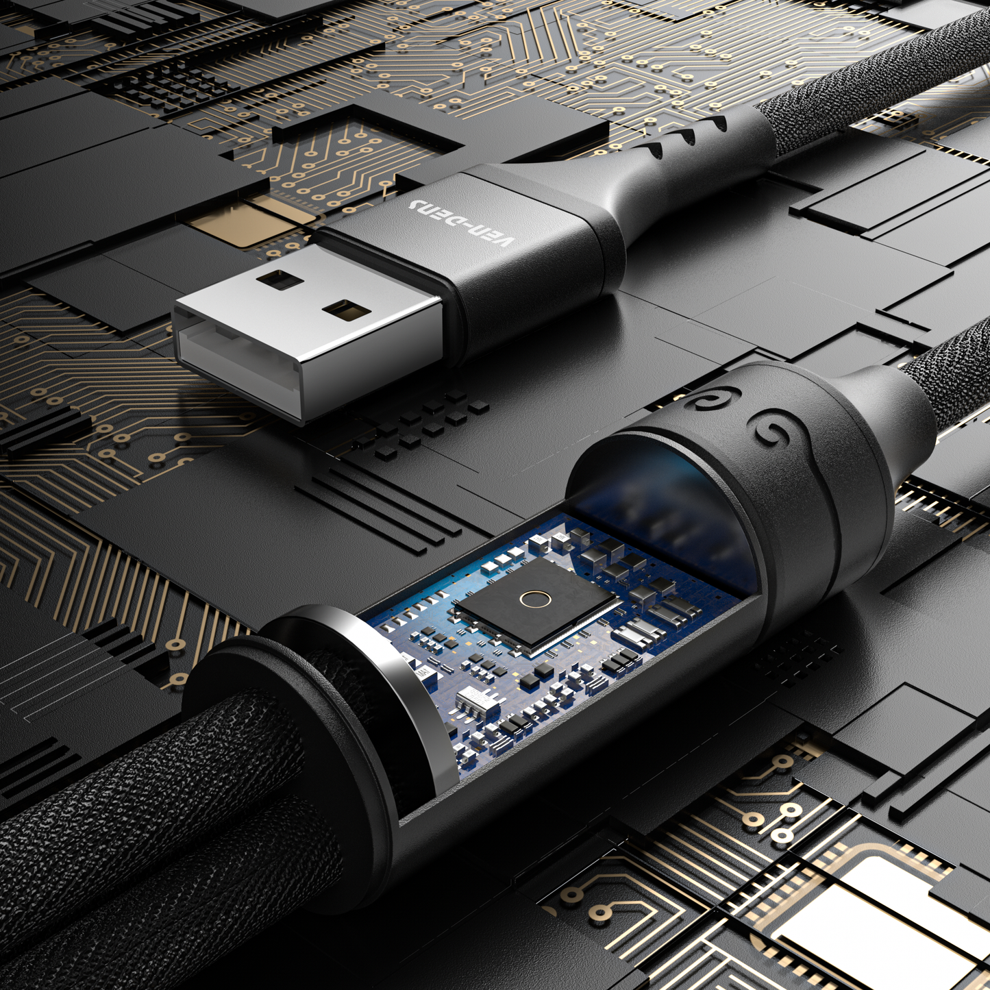 Ven-Dens VD-DCA01 3'ü 1 Arada Hızlı Şarj ve Data Kablosu - Type-C & Micro USB Uçlu Dayanıklı Naylon Örgü 1.2m