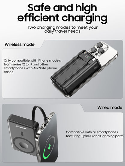 Vendens 10000mAh 15W Kablosuz Hızlı Şarj Powerbank Siyah - Taşınabilir Yüksek Kapasiteli Batarya
