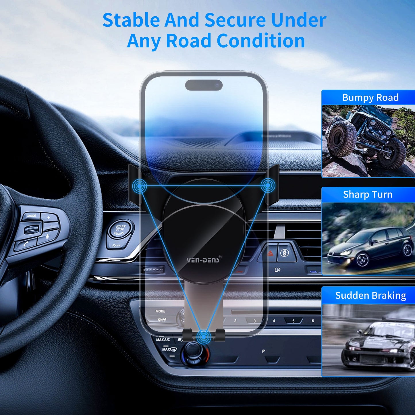 VD-HD020 Siyah Renk, Kaymaz, Ayarlanabilir, Titreşim Önleyici Araç Telefon Tutucu