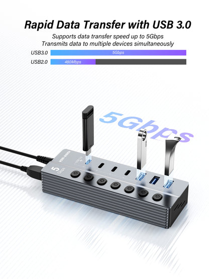 Vendens 7 Portlu USB Hub 3x USB-A + 4x USB-C Çıkışlı, 5Gbps Hızlı Veri Aktarımı, Alüminyum Alaşım
