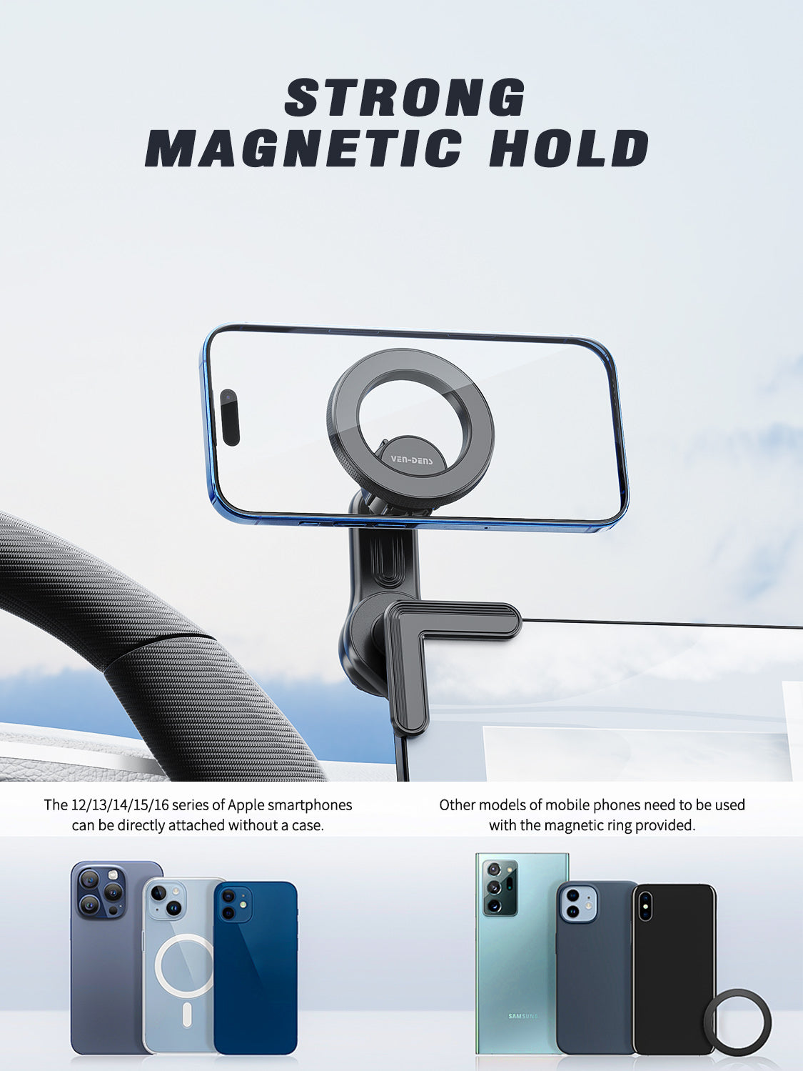 VD-HD060 Toptan fiyat, yüksek kalite, güçlü manyetik araç telefon tutucu, 360 derece dönebilen, düşmeye karşı dayanıklı, stabil tutucu.