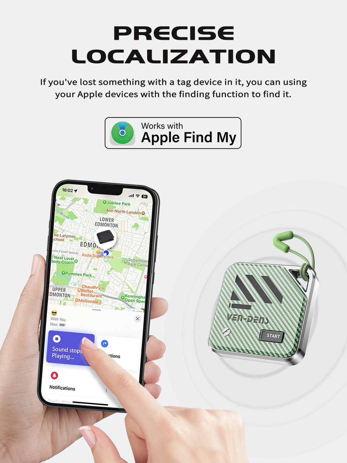 Vendens Bluetooth Anahtar Bulucu - Yeşil AirTag GPS Takip Cihazı