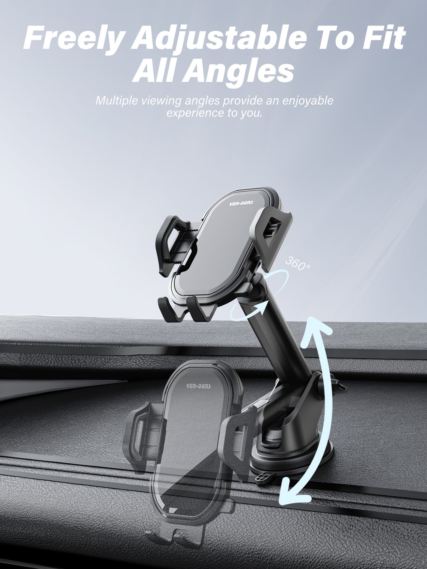 VD-HD009 Siyah Telefon Tutucu, Gösterge Paneli veya Ön Cam İçin, Klipsli, Güçlü, Titreşim Önleyici, Katlanabilir, Telefonlar İçin Uygun