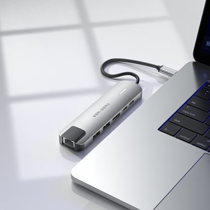 Vendens 6'sı 1 Arada USB-C Hub Adaptörü – HDMI, USB 3.0, PD 90W Hızlı Şarj, RJ45 Ethernet