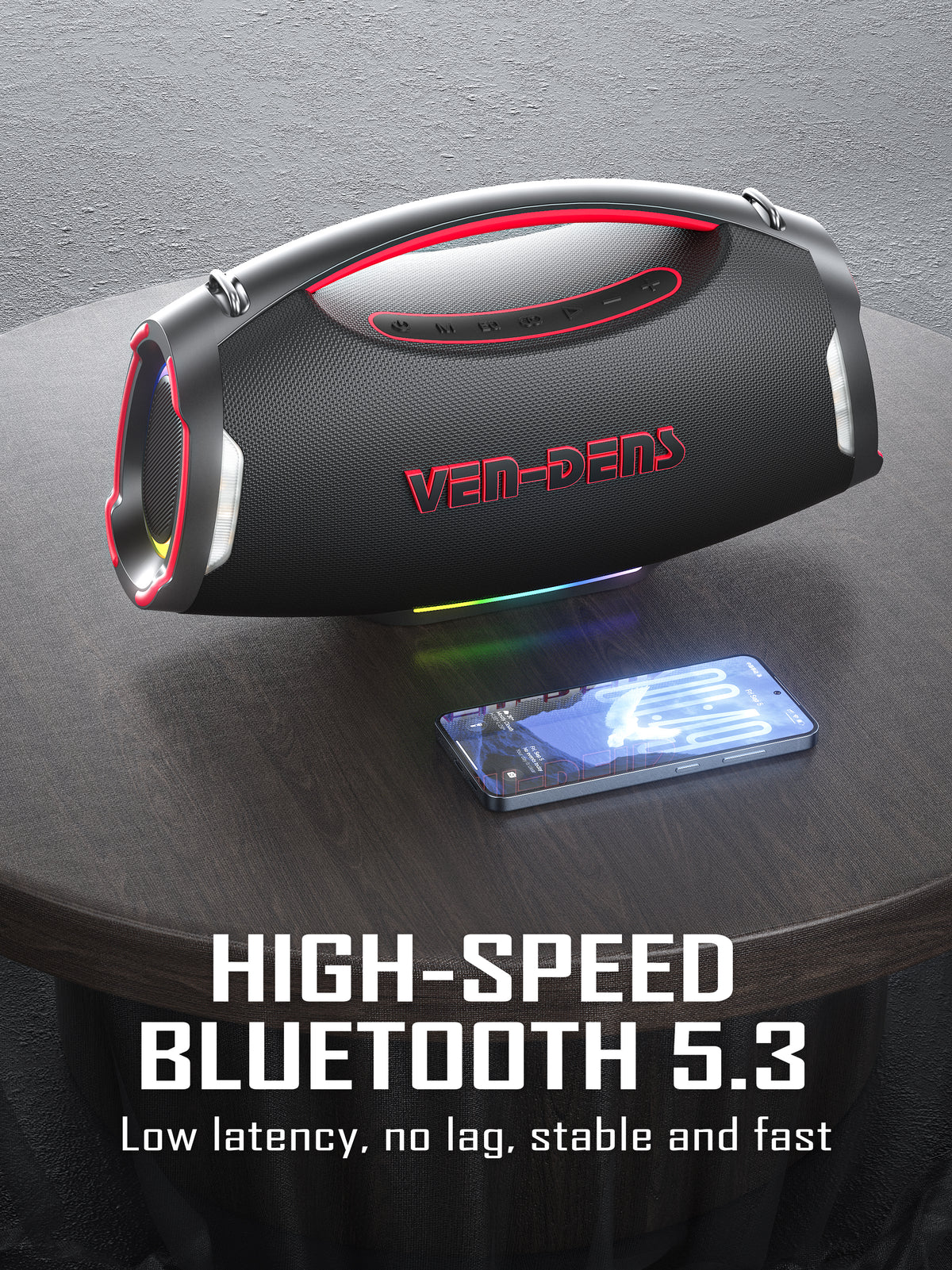 Vendens Taşınabilir Bluetooth Hoparlör 12000mAh Pil Mikrofonlu - Açık Hava Parti ve Ev Kullanımı