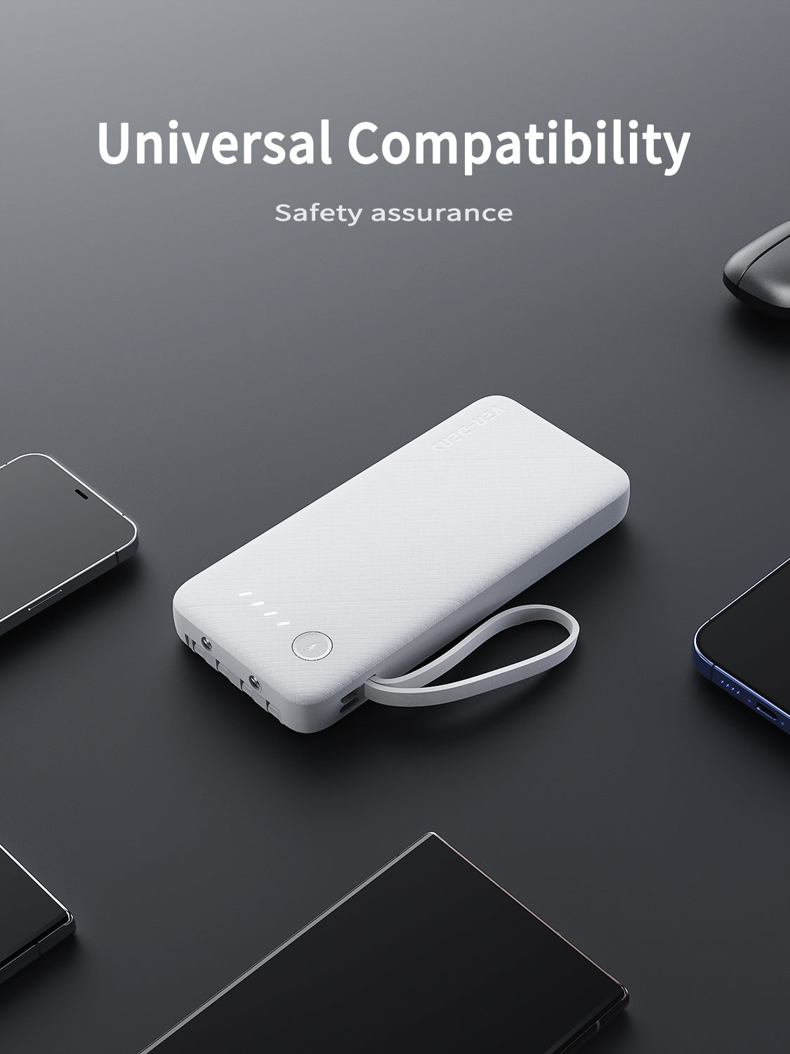 VD-PB058 Toptan fiyatla, yüksek kaliteli 10000mAh LED ışıklı, USB/Type-C/IP/Micro kablolu telefonlar için taşınabilir şarj cihazı.