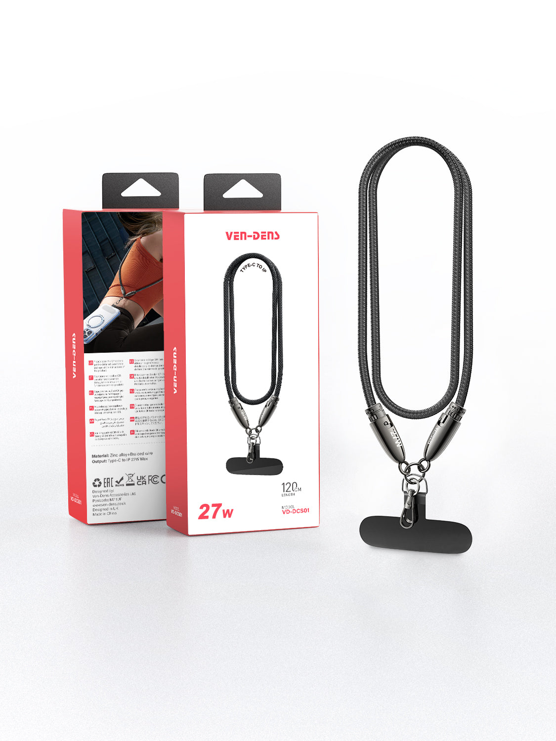 VD-DCS01 Toptan Fiyat 1.2M Type-C - IP kordonlu örgülü veri kablosu Çinko alaşım 27W hızlı şarj