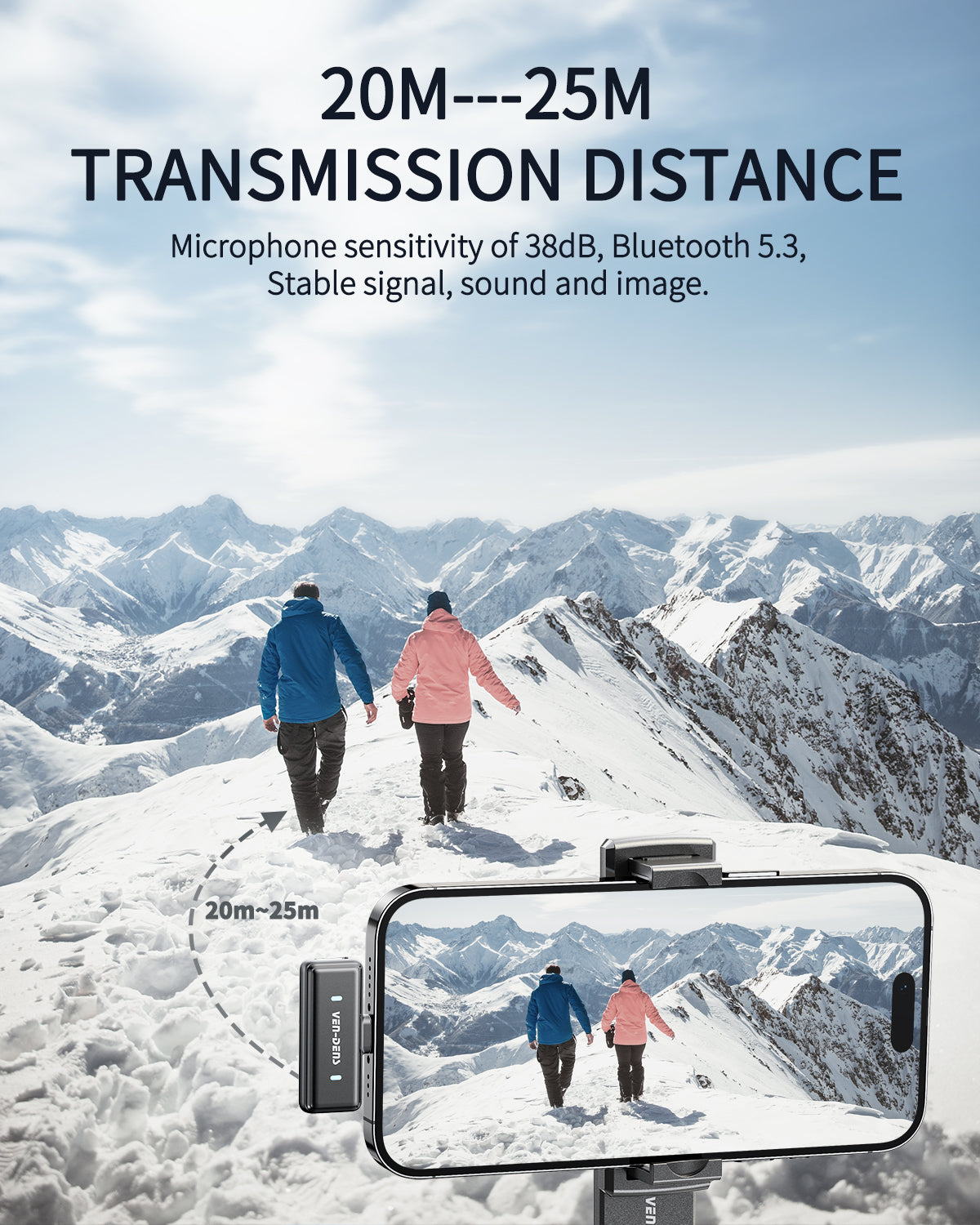 VD-MIC019 Yüksek Kaliteli Profesyonel IP/Type C Çift Mikrofonlu Kablosuz Mikrofon, Gürültü Engelleme Fonksiyonlu HD Ses