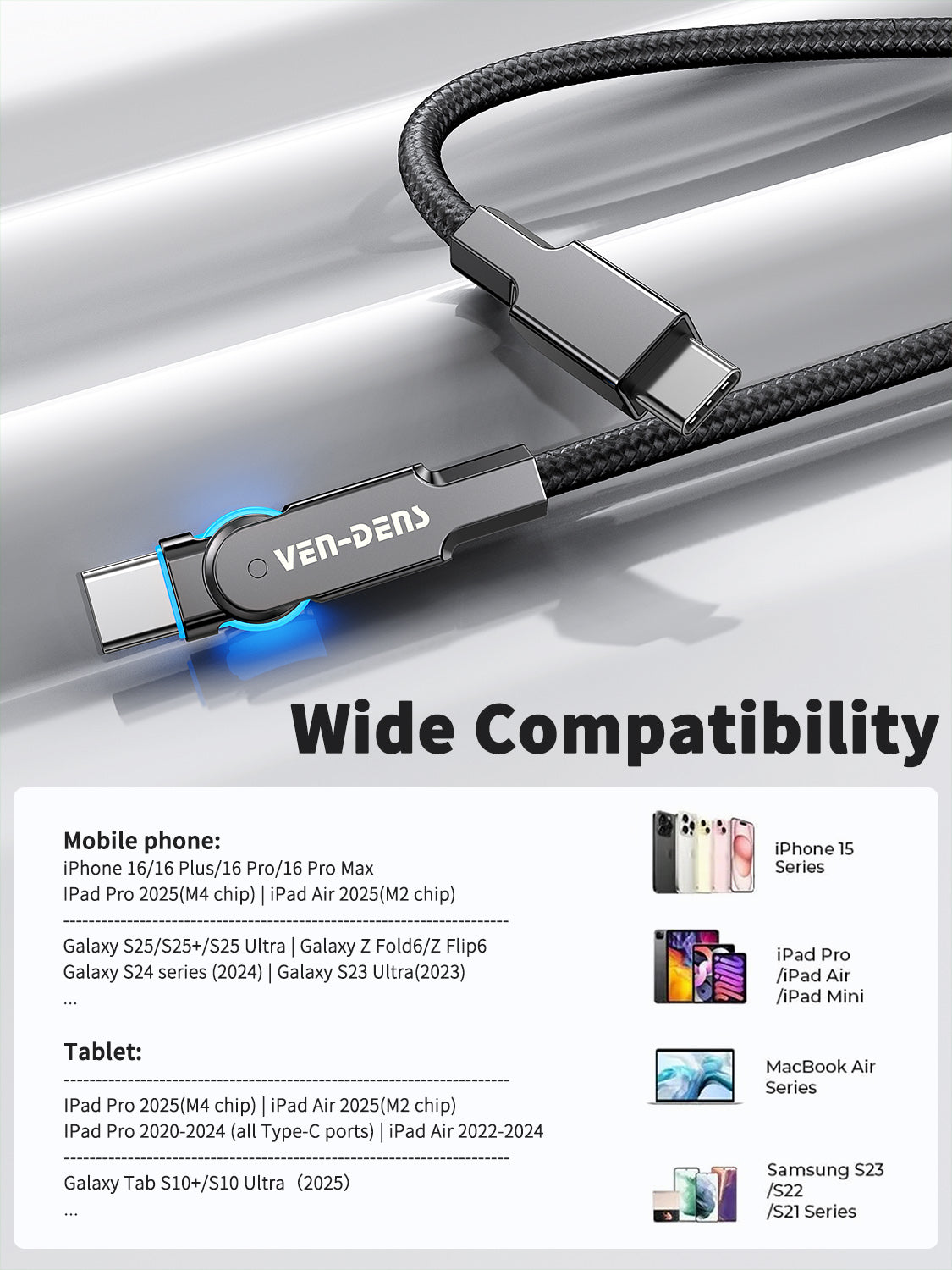 VD-DC03CC Toptan Fiyat Evrensel 1M siyah USB C - USB C 60W çinko alaşımlı örgülü hızlı şarj veri kablosu