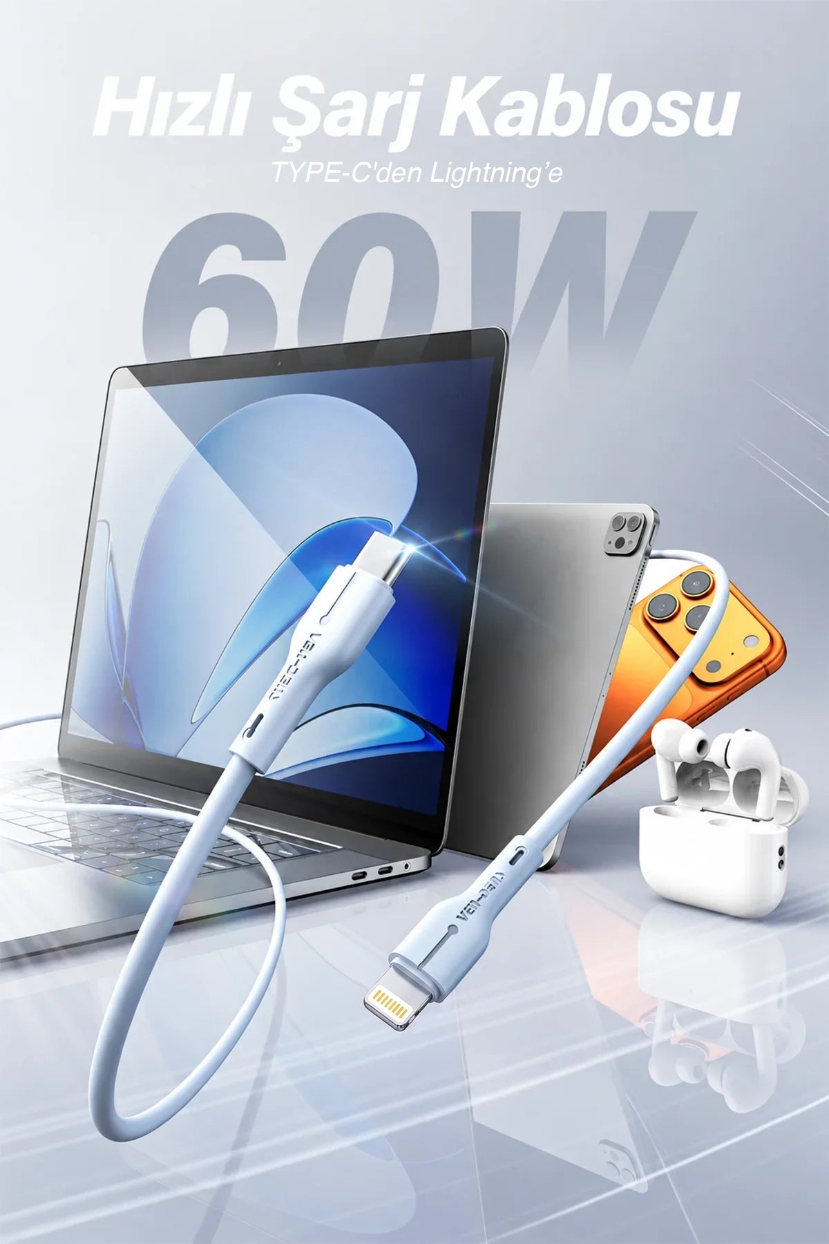 Ven-Dens VD-DC23CL Type-C to Lightning 30W PD Hızlı Şarj ve Data Kablosu - 1 Metre