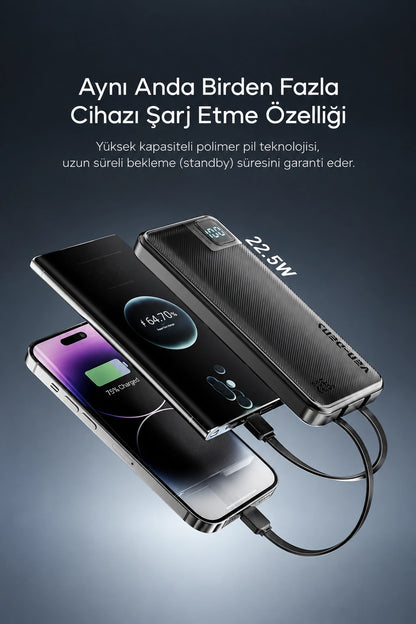 Vendens VD-PB061 20000mAh Dahili Kablolu Powerbank | 22.5W Hızlı Şarj & Dijital Ekran