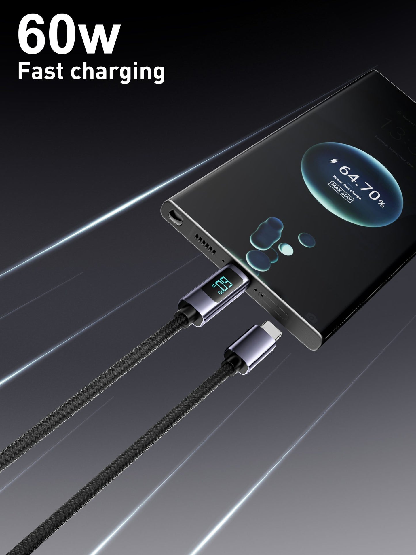 VD-DCN05 Toptan Fiyat yüksek kaliteli 60W USB-C - USB-C 1M siyah Veri Kablosu