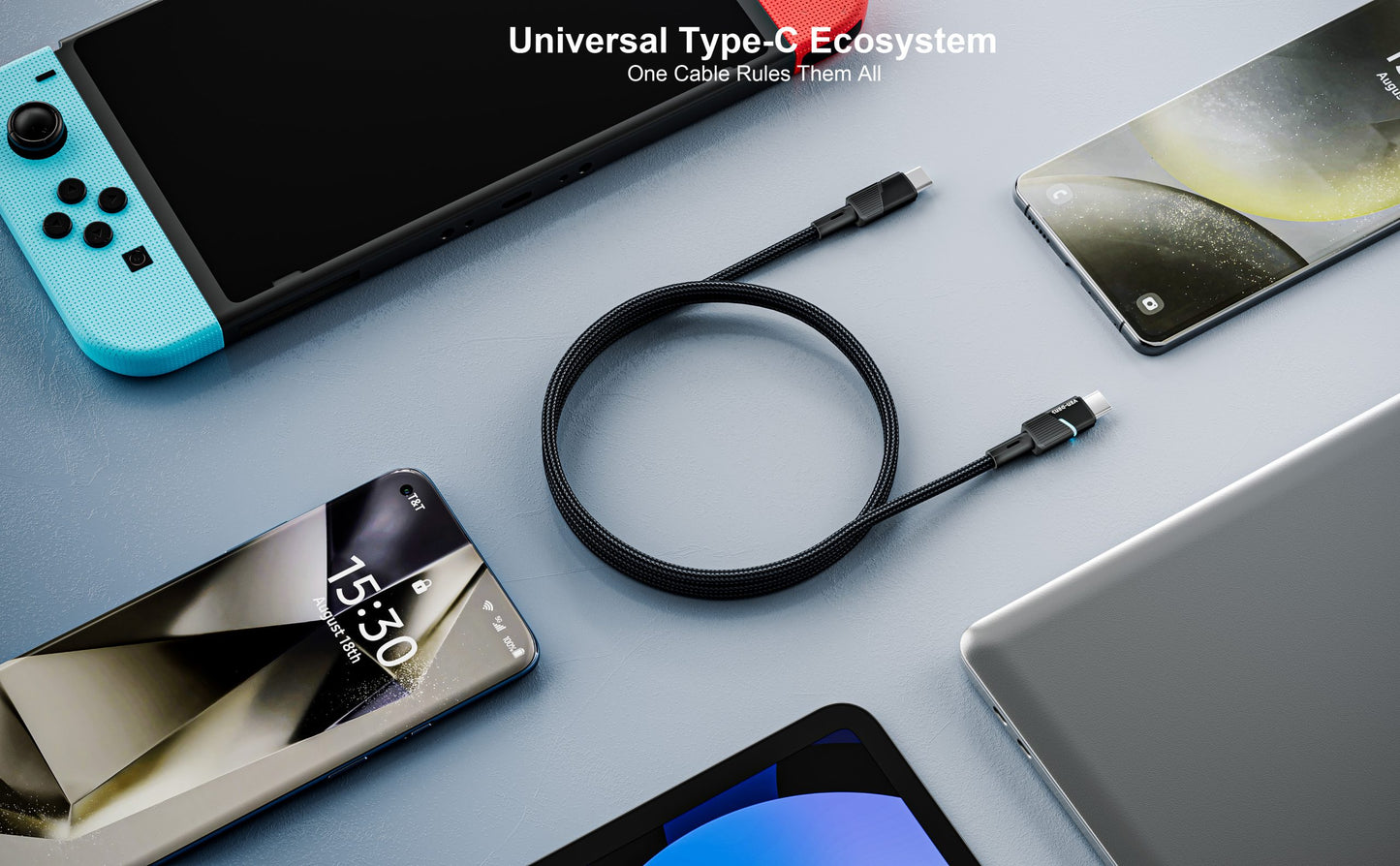 Vendens VD-DCY05 Type-C to Type-C 60W PD Hızlı Şarj ve Veri Aktarım Kablosu - 1 Metre, Örgü Tasarım