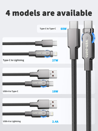 VD-DC03CC Toptan Fiyat Evrensel 1M siyah USB C - USB C 60W çinko alaşımlı örgülü hızlı şarj veri kablosu