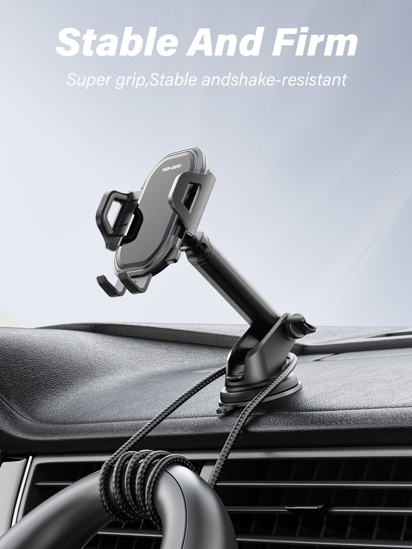 VD-HD009 Siyah Telefon Tutucu, Gösterge Paneli veya Ön Cam İçin, Klipsli, Güçlü, Titreşim Önleyici, Katlanabilir, Telefonlar İçin Uygun