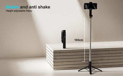 Vendens Bluetooth Selfie Stick Tripod 360° Dönebilen Uzatılabilir - Siyah
