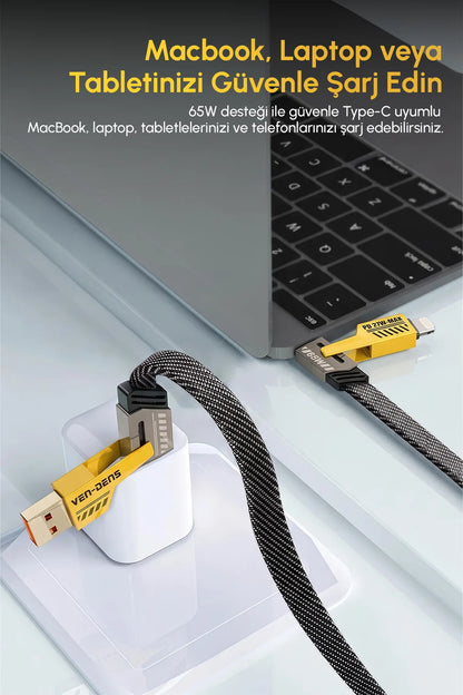 Vendens VD-DCA05 65W Hızlı Şarj Kablosu - 4'ü 1 Arada Type-C, Lightning