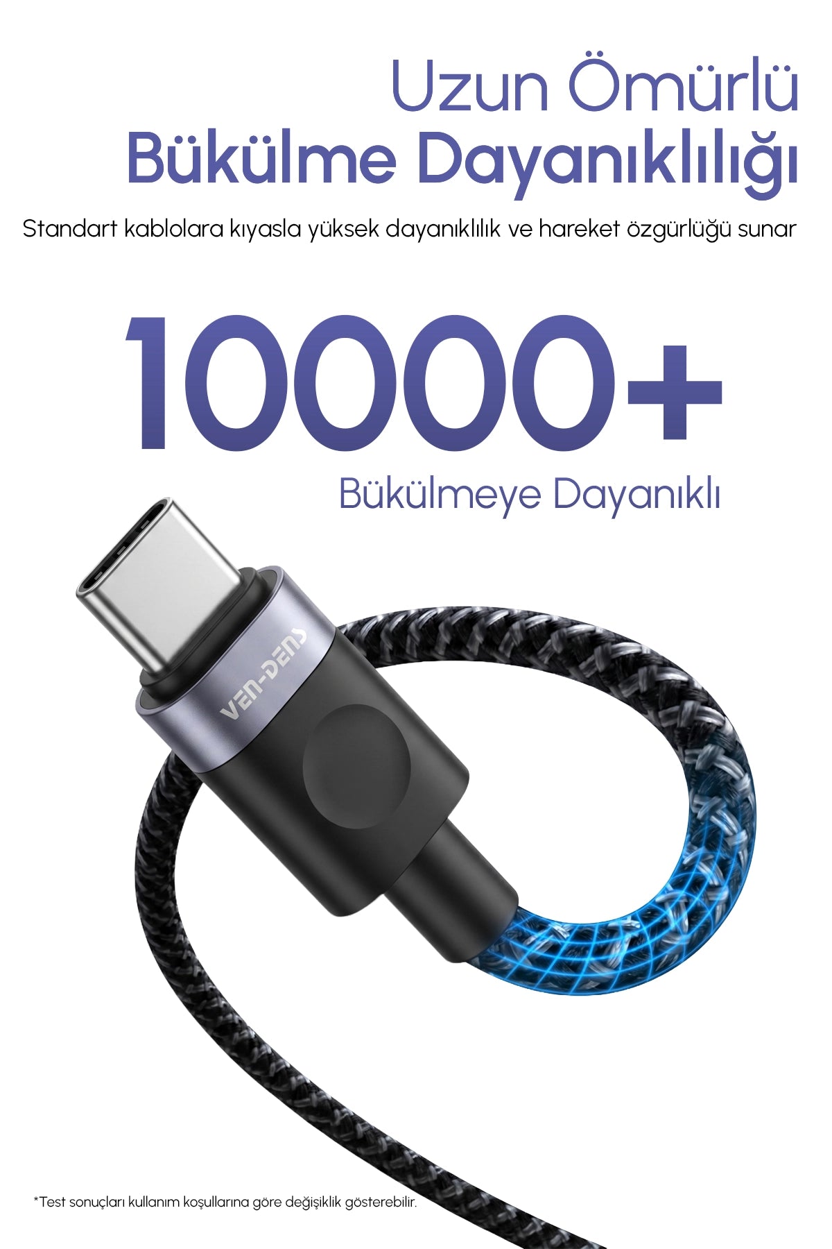 Vendens VD-DCM03 USB-A'dan USB-C'ye Örgülü 18W Type C Şarj Kablosu 1m, 2m, 3m
