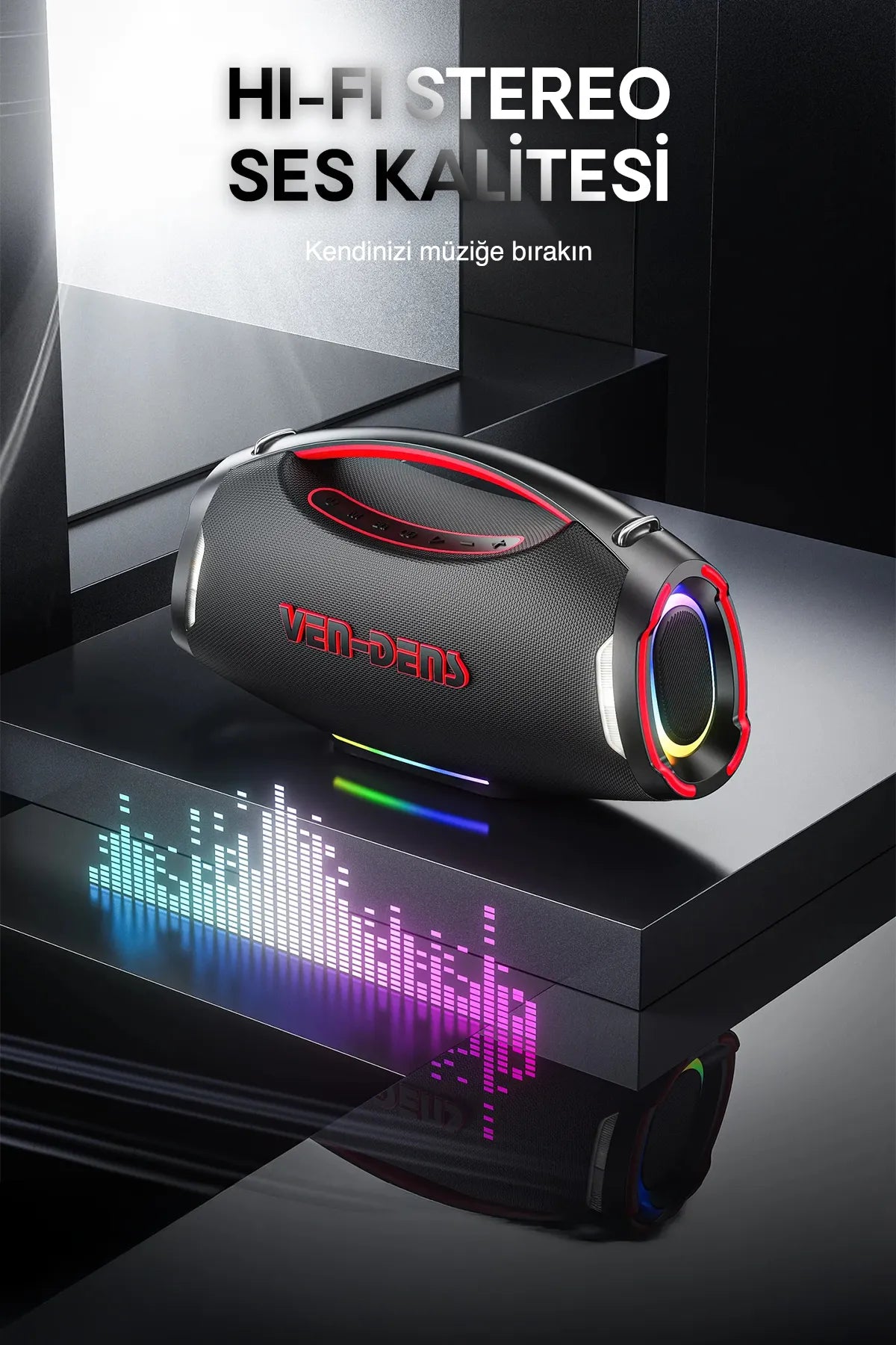 Vendens VD-SPK027S Taşınabilir Bluetooth Hoparlör, 12000mAh Pil, Kablosuz Mikrofonlu, 20 Saat Kullanım, Bluetooth 5.3, Parti ve Karaoke Ses Sistemi