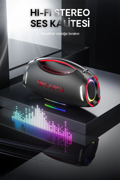 Vendens VD-SPK027S Taşınabilir Bluetooth Hoparlör, 12000mAh Pil, Kablosuz Mikrofonlu, 20 Saat Kullanım, Bluetooth 5.3, Parti ve Karaoke Ses Sistemi