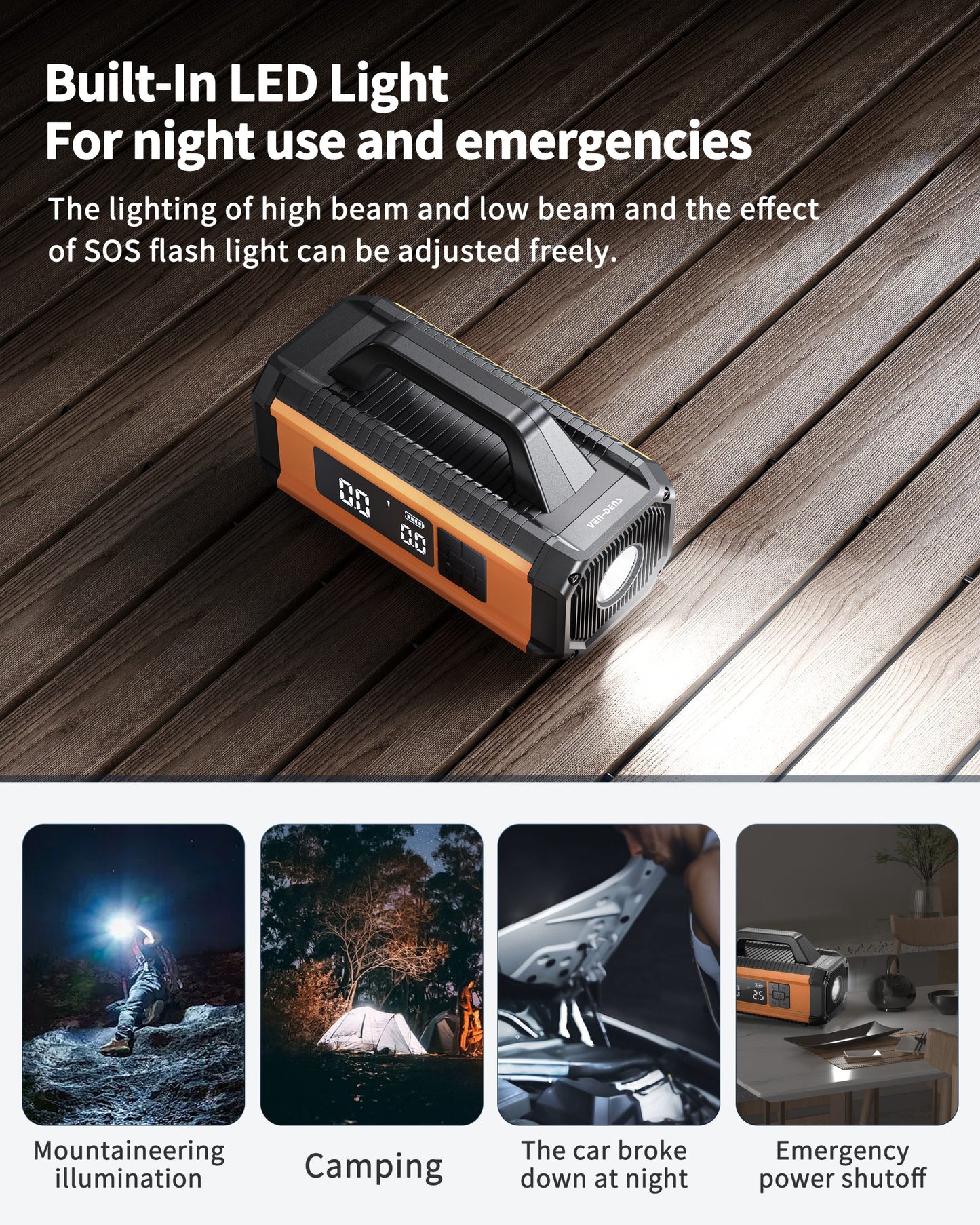 Vendens VD-CP010 4'ü 1 Arada Akü Takviye Cihazı, 150 PSI Kompresör ve 10000mAh Powerbank