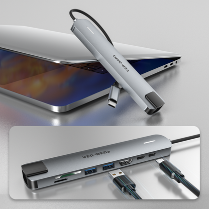 Vendens 8'i 1 Arada USB-C Hub - Çok Fonksiyonlu Adaptör (HDMI, USB, PD, RJ45)