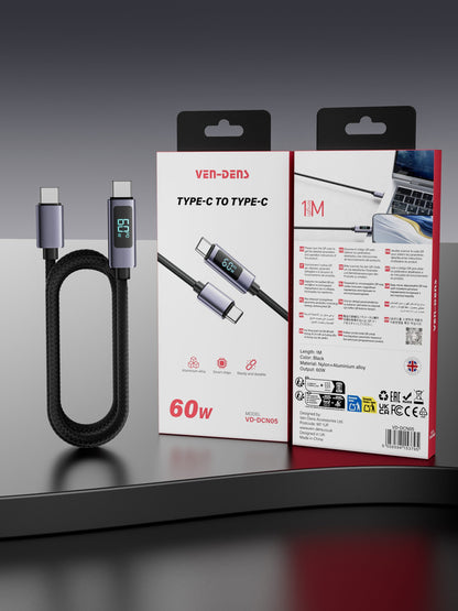 VD-DCN04 27W USB-C - Lightning 1M siyah naylon+alüminyum alaşımlı veri kablosu