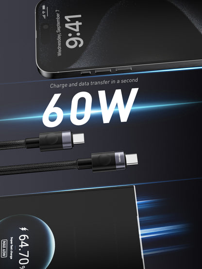 VD-DCM04-1M 27W USB-C - Lightning bağlantı noktalı 1 metrelik siyah naylon örgülü veri kablosu